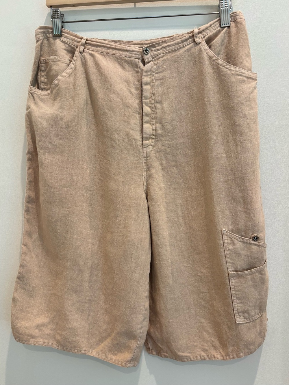 Vtg Kiko Shorts 100% Linen Beige Oversized Size Large